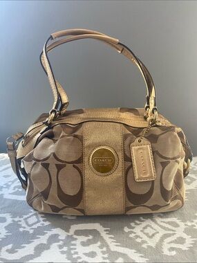 Coach Pieced Monogram Ashley Satchel w/Embedded Logo and Hang Tag